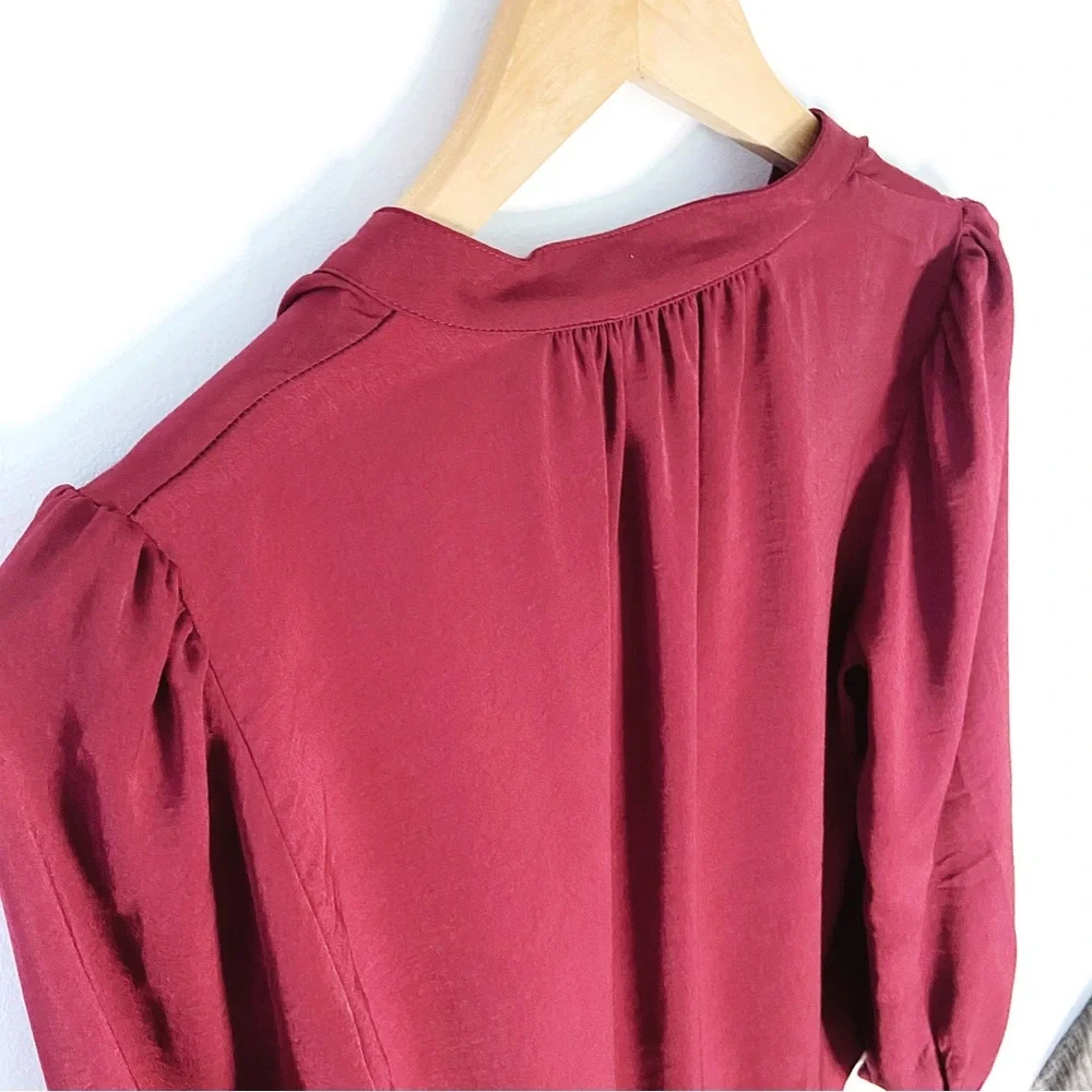 NEW! GAP Long Sleeve Split Neck red satin blouse. SIZE SMALL. - Picture 10 of 13